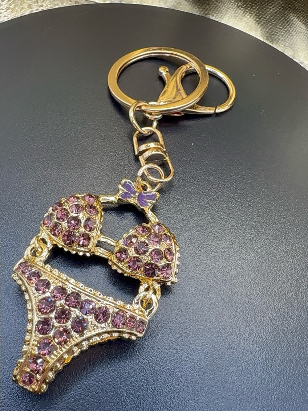 Gold-Tone Bikini Crystal Keychain - Purple